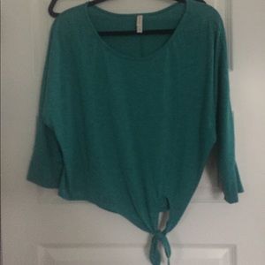 Teal Long Sleeve Knot Top
